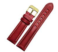 TPUOTI Cinturino per orologio classico e generico, a trama semplice, alla moda, 18 mm, 20 mm, 21 mm, 22 mm, cinturino in vera pelle, Rosso-oro, 18mm