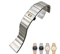 TPUOTI Cinturino per orologio Omega Double Eagle Costellation Seamaster da 15 mm, 17 mm, 18 mm, 23 mm, 25 mm, in acciaio inox, con fibbia pieghevole, 18mm-9.5mm, Agata