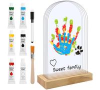 TPVUPC Cornice Decorativa Kit Impronte Famiglia per 5 Persone, 5 Pannelli piastra in acrilico, 6 Colori Base In Legno, Impronta Mani e Piedi Neonati Ideale per Regali di Nascita, Nuovi Genitori