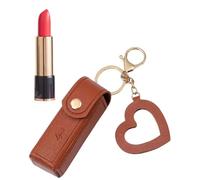 TPZORJX 1 pezzo Borsa portatile del rossetto, cuoio portatile dell'unità di elaborazione,mini sacchetto del rossetto di modo con il pendente dello specchio di trucco di amore, marrone