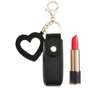 TPZORJX 1 pezzo Borsa portatile per rossetto, portatile in pelle PU, astuccio per rossetto da viaggio, mini astuccio per rossetto alla moda con ciondolo a specchio per il trucco dell'amore, nero