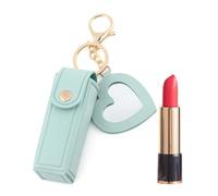TPZORJX 1 pezzo custodia portatile per rossetto, portatile in pelle PU, custodia per rossetto da viaggio, moda mini custodia per rossetto con charm specchio per il trucco dell'amore, smeraldo