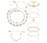 TPZORJX 11Pcs Collana Conchiglie Braccialetto Donna Set con Conchiglie Girocollo Boho per Donne in Stile Bohemien Braccialetti di Perle Cavigliera Decorazioni a Conchiglia Gioielli Boho Collana
