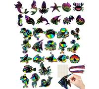 TPZORJX 32 pz Segnalibri Scratch Animali marini, con Corde Colorate e Bastoncini di Bambù Regalini,Rascar Animali marini Papel Scratch Art Manualidades Creativas Dibujar de Rascar Fogli da Grattare