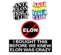 TPZORJX 4pcs adesivo tesla anti elon,adesivi anti elon par paraurti I Bought This Before We Knew Elon was Crazy! Elon Sucks Model X Y 3 S Vinile (Elon was Crazy)