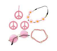 TPZORJX 5pcs Accessori per Costumi Hippie, Accessori Hippie da Donna Degli Anni '60 e '70, con Occhiali, Fascia per Capelli, Bracciali, Collana e Orecchini con Segno della Pace,anni 70 donna