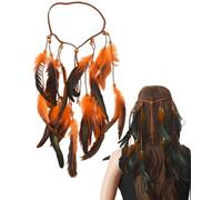 TPZORJX Boho piuma copricapo piuma piuma perline nappa fascia turchese principessa testa catena gioielli per donne e ragazze natale ,piuma indiana,piume indiani