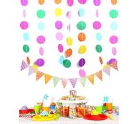 TPZORJX colorata decorazione di carnevale,Ghirlanda di Carta Puntini Multicolore 12 Metri,gagliardetti triangolari colorati,Festoni Arcobaleno per Carnevale. Decorazione Festa di Compleanno