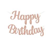 TPZORJX Corsivo scintillante oro rosa happy festone fai da te, Targa decorativa per feste di compleanno dorate per ragazze, Banner Ghirlanda Happy Birthday, Addobbi Casa Festa Compleanno