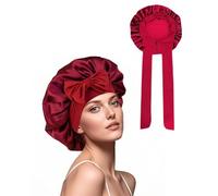 TPZORJX Cuffia Seta di Gelso per Dormire,Cuffia Seta Capelli Notte,Bonnet Seta per Capelli Ricci,con Cinturino Largo Regolabile per Il Fissaggio,per Protezione dei Capelli Ricci Lunghi - rosso
