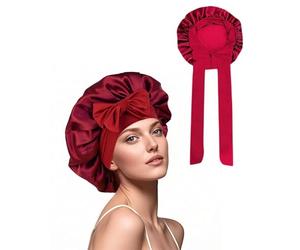 TPZORJX Cuffia Seta di Gelso per Dormire,Cuffia Seta Capelli Notte,Bonnet Seta per Capelli Ricci,con Cinturino Largo Regolabile per Il Fissaggio,per Protezione dei Capelli Ricci Lunghi - rosso