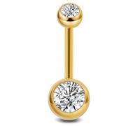 TPZORJX Piercing per Ombelico, in Titanio, per Ombelico, a Sfera, in Oro, con Doppia Gemma, per Donna, Uomo, 8, 10, 12, 14, 16 mm