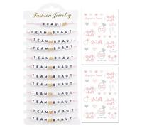 TPZORJX Set di 12 Bracciali Regolabili da Donna e 2 Adesivi Bride Tribe, Gadget Addio al Nubilato Sposa, Bride to be Nubilato Addio Decorazione, Bracciali con Perle di Lettere, Tatuaggi, Gadget