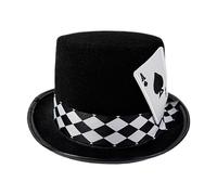 TQEBWUS Cappello da Mago,Accessorio Costume da Mago con Motivo Carte da Gioco - Cappello a Cilindro in Feltro Originale - per Intrattenitori Insegnanti di Teatro Organizzatori di Eventi Cosplayer e