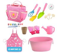 TQEBWUS Set da giardinaggio per bambini, giocattolo educativo per l'educazione alla menta, set di attrezzi da giardino con grembiule e guanti, per esterni, giardino, compleanno, bambini