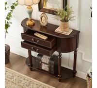 Tqertrtfxa Armadietto portaoggetti per Chiavi,Tavolo d'ingresso in Legno massello,Piano d'ingresso,mobiletto semicircolare da Parete per Ingresso,Adatto a soggiorni,ingressi(Dark Walnut,120cm/47.2in)