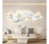 Tqertrtfxa Arte murale con luci LED Calde,Quadro Luminoso a Piume, Quadro Decorativo per Camera da Letto Principale, Moderno Sfondo Comodino, per Soggiorno(B,100 * 35cm/39.4 * 11.8in)