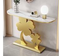 Tqertrtfxa Consolle Decorata a Forma di Mezzaluna con Trifoglio,Splendida Struttura Rettangolare in Marmo/Metallo,Adatta per tavoli da Ingresso e Veranda in Ardesia(A,130cm/51.1in)