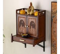 Tqertrtfxa Mensola da tavolo personale per nicchia di Buddha a parete，Table de prière et méditation/autel marron，Tavolo per preghiera e meditazione con funzione contenimento(Wall-mounted,With door)