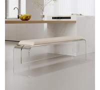 Tqertrtfxa Panca lunga in acrilico trasparente - Sedia da pranzo effetto sospeso, Sgabello per cambiarsi le scarpe all'ingresso, fondoletto minimalista per la camera letto(White,100cm/39.4in)