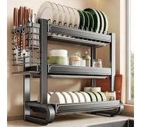 Tqertrtfxa Scolapiatti in acciaio inossidabile 304,scolapiatti da cucina,multifunzionale per la casa,Doppio multifunzione a tre ripiani per riporre scolare le(Grey 43cm/16.9in,Triple layer)