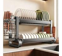 Tqertrtfxa Scolapiatti in acciaio inossidabile 304,scolapiatti da cucina,multifunzionale per la casa,Doppio multifunzione a tre ripiani per riporre scolare le(Grey 55cm/21.9in,Double layer)