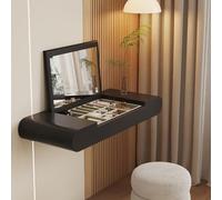 Tqertrtfxa Scrivania e toeletta sospese a parete, Mobile contenitore ad alta capacità - Pratico funzionale, lavabo salvaspazio per ambienti ridotti Design con angoli arrotondati(Black,80cm/31.5in)