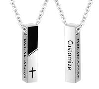 TQHGHX Customize Cremation Jewelry for Ashes - Bar Urn Necklace for Ashes Cross Pattern Cube Ash Pendant with Mini Keepsake Urn Memorial Jewelry for Women Men Personalized Necklaces Engraved Names