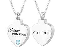 TQHGHX Customize Cremation Jewelry for Ashes - Crystal Birthstone Heart Urn Necklace Personalized Necklaces Engraved Names - Forever in My Heart