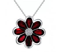 TQHGM 12.0ct Natural Garnet Flower Pendant Solid 925 Sterling Silver Gemstone fine Jewelry Birthday 18" Chain
