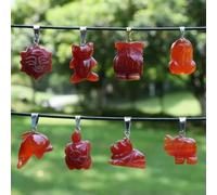 TQHGM 5pc Red Agate Hand Carved Animal Sun Stone Luck Pendants 17.5''