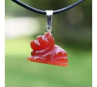 TQHGM 5pc Red Agate Hand Carved Animal Sun Stone Luck Pendants 17.5''