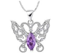 TQHGM 925 Sterling Silver Set Hollow Butterfly Pendant Set with Horse Eye Zircon