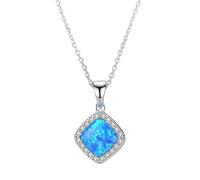 TQHGM Accessories Genuine s for n Fine Jewelry Link Chain And Square Fire Opal Pendant