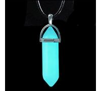 TQHGM Dark Luminous Stone Fluorescent Hexagonal Column Natural Crystal Glowing in Dark Bullet Stone Pendant Leather