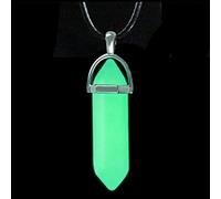 TQHGM Dark Luminous Stone Fluorescent Hexagonal Column Natural Crystal Glowing in Dark Bullet Stone Pendant Leather