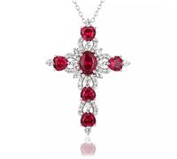 TQHGM Red Gemstone Handmade Cross 925 Sterling Silver Pendant