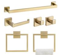 TQKAG, Set di 6 accessori da bagno in acciaio inox oro spazzolato, con barra portasciugamani (60 cm), anello portasciugamani, gancio portasciugamani e portarotolo, con accessori per montaggio a parete