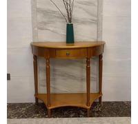 Tqoiozxa Consolle a mezza luna in legno massello, tavolino da ingresso con cassetto e ripiano, ideale per soggiorno, corridoio e ingresso.(Light Walnut,31.5x13.8x31.5in)