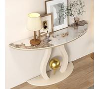 Tqoiozxa Consolle da ingresso dal design creativo - Piano in lastra di pietra con luce a sensore a infrarossi, tavolino decorativo stretto per ingresso e soggiorno.(White,100cm/39.3in)