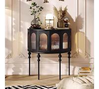 Tqoiozxa Consolle semicircolare vintage in legno massello, tavolino d'ingresso con ante a griglia ad arco e gambe in stile romano, ideale per l'arredamento di soggiorno e corridoio.(Black)