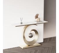 Tqoiozxa Consolle/tavolino da divano moderno e creativo con piano in pannello effetto roccia e struttura in metallo, resistente ai graffi e al calore, facile da montare.(Gold 1,150cm/59in)