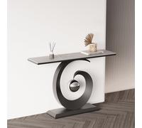 Tqoiozxa Consolle/tavolino da divano moderno e creativo con piano in pannello effetto roccia e struttura in metallo, resistente ai graffi e al calore, facile da montare.(Black 3,150cm/59in)