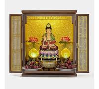 Tqoiozxa Mensola per altare, mobiletto da parete in legno per uso domestico, tavolo per santuario personale, nicchia per Buddha con ante per Pooja e tributo di incenso(Black Walnut,D)