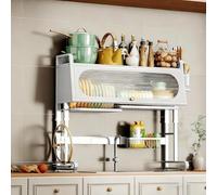 Tqoiozxa Scolapiatti da appoggio sopra lavandino scolapiatti da parete con vaschetta di scarico con supporto per tagliere, grande scolapiatti per organizer da cucina(White,77cm/30.3in)