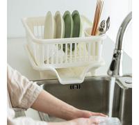 Tqoiozxa Scolapiatti da cucina di grande capacità - Organizer portaoggetti sopra il lavello con vassoio di raccolta dell'acqua rimovibile, non richiede montaggio(Narrow-stream Output,Large)