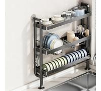 Tqoiozxa Scolapiatti Gap con scolapiatti - Acciaio inossidabile antiruggine, una soluzione salvaspazio da utilizzare vicino al lavandino e al davanzale della finestra(Black,Three-tier)