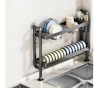 Tqoiozxa Scolapiatti Gap con scolapiatti - Acciaio inossidabile antiruggine, una soluzione salvaspazio da utilizzare vicino al lavandino e al davanzale della finestra(Black,Two-tier)