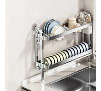 Tqoiozxa Scolapiatti Gap con scolapiatti - Acciaio inossidabile antiruggine, una soluzione salvaspazio da utilizzare vicino al lavandino e al davanzale della finestra(Stainless steel,Two-tier)