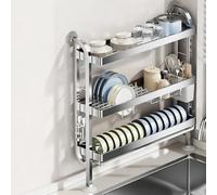 Tqoiozxa Scolapiatti Gap con scolapiatti - Acciaio inossidabile antiruggine, una soluzione salvaspazio da utilizzare vicino al lavandino e al davanzale della finestra(Stainless steel,Three-tier)